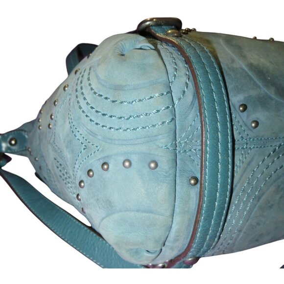 COACH 2010 15276 Embossed & Studded Blue Leather Alex Satchel Handbag - Picture 8 of 13